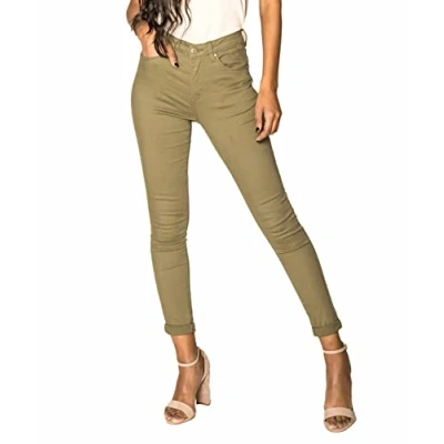 Abbildung von Nina Carter P109 Damen Skinny Fit Jeans High Waist Slim Hose Figurbetonte Stretch Jeanshose (Khaki (P109 9), S)
