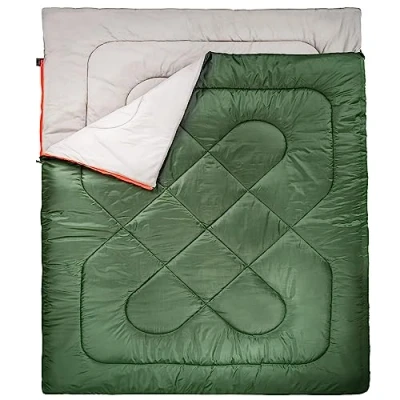 Abbildung von Amazon Basics Rechteckig Schlafsack für kaltes Wetter, zum Camping und Wandern, Queensize Größe zwei Personen, Double, olivgrün