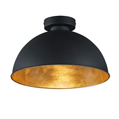 Abbildung von Reality Leuchten Deckenleuchte Jimmy, 1 x E27 ohne Leuchtmittel, Durchmesser 31 cm, Außen schwarz, Innen goldfarbig, R60121002