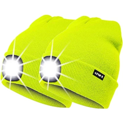 Abbildung von ATNKE 2Pcs Neue Warme LED beleuchtete Mütze,Unisex USB wiederaufladbare Laufmütze Ultra Bright 4 wasserdichte Lichtlampe Mehrfarbig/Fluorescent Yellow