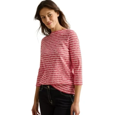 Abbildung von Cecil Gestreiftes Melange Langarmshirt, Damen, Größe: Medium, Rot