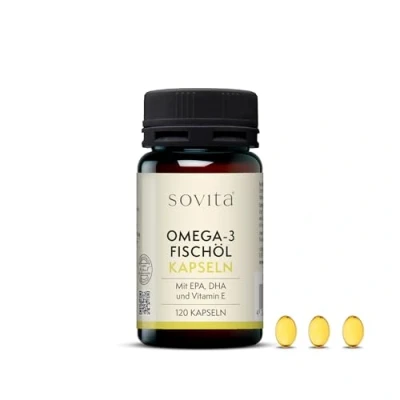 Abbildung von Sovita Omega 3 Fischöl Kapseln, mit hochungesättigten Fettsäuren EPA und DHA, hochdosiertes Nahrungsergänzungsmittel, 220 Kapseln