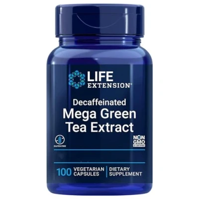 Abbildung von Life Extension Mega Green Tea Extrakt, 725mg, entkoffeiniert, 100 vegane Kapseln, Laborgeprüft, Vegetarisch, Glutenfrei, Sojafrei, Ohne Gentechnik