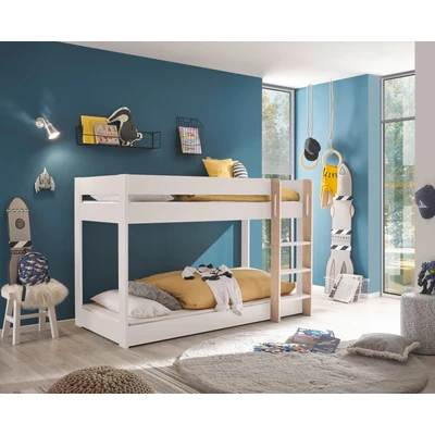Abbildung von Stella Trading Lauri Modernes Hochbett mit Leiter und 90 x 200 cm Liegefläche Platzsparendes Kinder Etagenbett aus Massivholz, Weiß 108 132 207 (B/H/T)