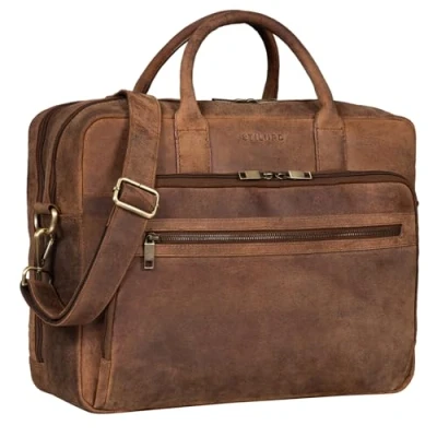 Abbildung von STILORD &#039;Dawson&#039; Leder Aktentasche Umhängetasche mit Laptopfach 15,6 Zoll Vintage Bürotasche DIN A4 Notebooktasche Business Akten Tasche aus Echtem Damen &amp; Herren, Farbe:torino braun