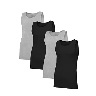 Abbildung von Fruit of the Loom Herren Baumwolle ohne Etikett Unterhemd, Regular Tank, 4 Stück, Schwarz/Grau, Mittel (4er Pack)
