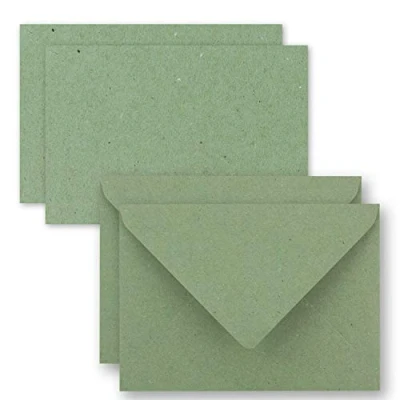 Abbildung von 25x Stück Karte Umschlag Set Kraftpapier Einzel Karten Din A7 10,5 x 7,3 cm 240 g/m² Grün mit Brief Umschlägen C7 Nassklebung