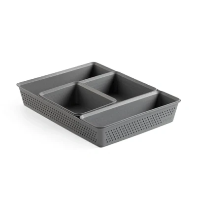 Abbildung von TATAY 4 Stück Schubladen Organizer (1 Slim + 1 A6 A5 A4) Bohol, Polypropylen, BPA frei, 100 % Recyceltes Material, Anthrazitgrau