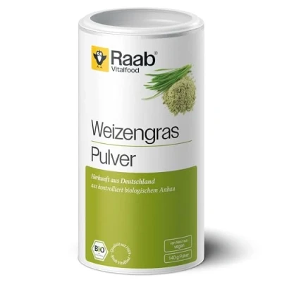 Abbildung von Raab Vitalfood Bio Weizengras Pulver mit Folsäure &amp; Vitamin K, perfekt für Smoothies Shakes, vegan, glutenfrei, 1x 140 g Packung