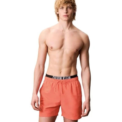 Abbildung von Calvin Klein Swimwear Medium Double Badeshorts, Herren, Größe: XL, Dazzling coral