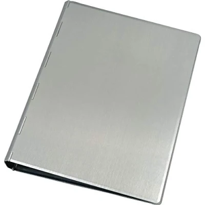 Abbildung von Alassio 40111 Ringbuch aus Aluminium, Notizringbuch silber, Notizblock Ordner ca. 24,5 x 18,5 2,5 cm, Metall Ringordner A5, Alu Ringbuchmappe für Block A5