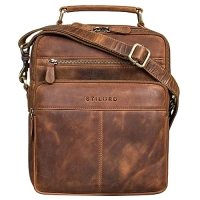 Abbildung von STILORD &#039;Joe&#039; Modische Herrentasche zum Umhängen aus Leder Schultertasche Männer Umhängetasche Echtleder Studenten Tasche, Farbe:mittel braun