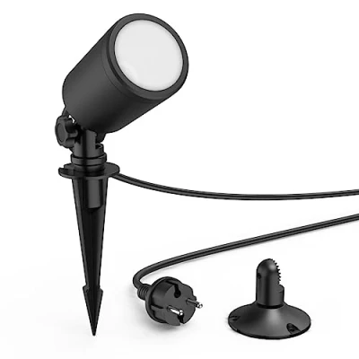 Abbildung von Hama Gartenlampe (LED Gartenstrahler mit Erdspieß Aluminium, Außenleuchte IP65 wasserdicht, RGBW für farbige Gartenbeleuchtung + Farbwechsel, dimmbare Gartenleuchte schwenkbar, App, 7 W) schwarz