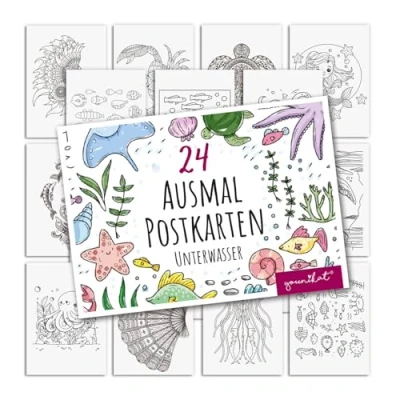 Abbildung von younikat Unterwasser Welt Postkarten zum Ausmalen 24 Stk. I DIN A6 Kinder Erwachsene Selbstgestalten Meerjungfrau Fische dv_1547