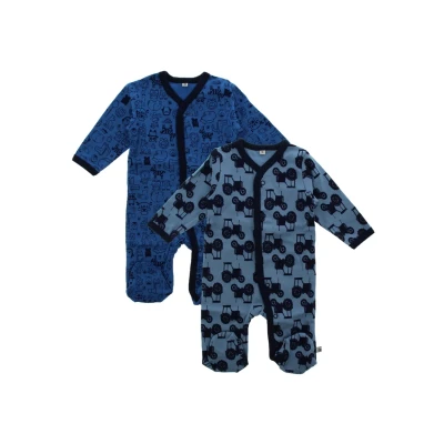 Abbildung von Pippi 2er Pack Baby Jungen Schlafstrampler mit Aufdruck, Langarm Füßen, Alter 6 9 Monate, Größe: 74, Farbe: Blau, 3821