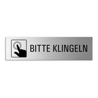 Abbildung von Türschild Bitte klingeln Aluminium Schild Edelstahl Optik 150 x 40 mm selbstklebend