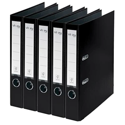 Abbildung von VON Leitz 5er Pack Ordner A4, Karton mit Kunststoffeinband, Für 350 Blatt, 50 mm Rückenbreite, FSC zertifizierter Karton, Aktenordner, Schule, Studium &amp; Zuhause, Schwarz, 10561095