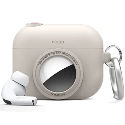 Abbildung von elago Sofortige Schutzhülle, kompatibel mit AirPods Pro, AirTag, Schutzhülle im klassischen Design für Kamera, Schlüsselanhänger inklusive [Tracking Gerät Nicht Lieferumfang