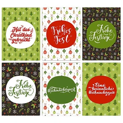 Abbildung von Papierdrachen Weihnachtskarten Set 12 liebevoll gestaltete Postkarten zu Weihnachten Kunstdruck zum Verschicken, Pakete dekorieren und Sammeln Karten 3 Rot grün