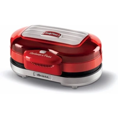 Abbildung von Ariete Hamburger Maker Party Time 205, Elektrischer Sandwichmaker, Grill mit Zwei Antihaftbeschichteten Grillplatten, 2 Heizkammern, Leicht zu Reinigen, 1200 W, Rot