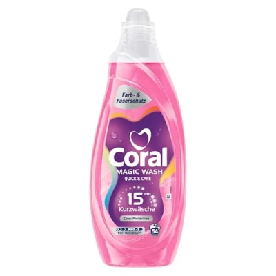 Abbildung von Coral Magic Wash Quick &amp; Care Waschmittel Color Protection Flüssigwaschmittel für 15 Minuten Kurzwäsche mit PRO S Technologie 54 WL