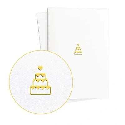 Abbildung von Diese Klappkarten 2er Set Glückwunschkarten Edel zur Hochzeit oder Jahrestag mit in Gold geprägter Hochzeitstorte auf strukturiertem Papier, Hochzeitskarte, Wedding Card Neutral, E18