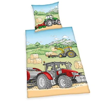 Abbildung von Herding Young Collection Bettwäsche Set, Traktor Wendemotiv, Baumwolle, Mehrfarbig, Deutsche Größe