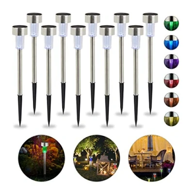 Abbildung von Relaxdays Solarleuchte im 10er Set, wasserdichte LED Solarlampen, für Garten &amp; Terrasse, Farbwechsel, Edelstahl, silber