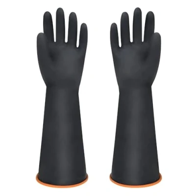 Abbildung von MIN XL Chemikalienbeständige Gummihandschuhe, strapazierfähige Latexhandschuhe, Beständig Gegen Starke Säuren, Laugen und Öl, Schwarz (Dick, 45CM)