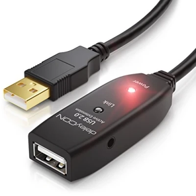 Abbildung von deleyCON 5m USB 2.0 Verlängerungkabel Repeater Kabel Aktiv mit Signalverstärker Extension Cable A auf Buchse Schwarz
