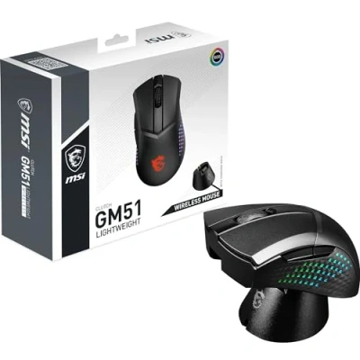 Abbildung von MSI Clutch GM51 Lightweight Wireless Gaming Maus 26.000 DPI Optischer Sensor, 650 IPS, symmetrisch, 60Mio+ Click OMRON Switches, 1000Hz Abtastrate, 1ms Latenz, RGB Mystic Light, 85g, kabellos