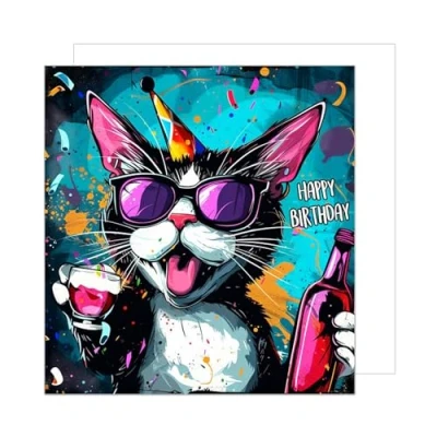 Abbildung von Edition Seidel Premium quadratische Geburtstagskarte mit Umschlag. Glückwunschkarte Happy Birthday Billet Tier Karte Mann Frau Coole Katze Humor Lustig Party (GQ221 SW024)