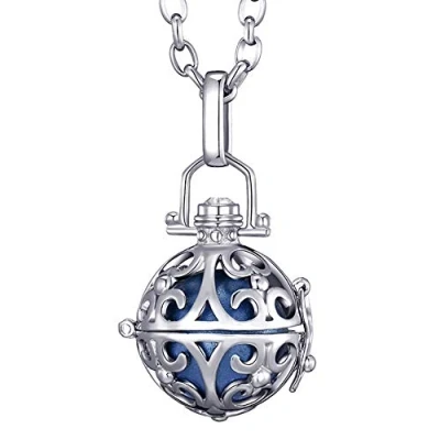 Abbildung von Morella Damen Halskette Edelstahl 70 cm mit Ornament Anhänger und Klangkugel blau Ø 16 mm in Schmuckbeutel