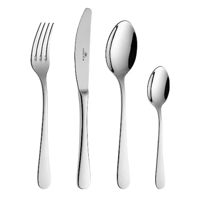 Abbildung von Gerlach Flow Besteck Set 6 Personen Spülmaschinenfest Essbesteck aus Edelstahl Messer Gabel Löffel Teelöffel Tafelbesteck Rostfrei 24 Stk, Silberglänzend