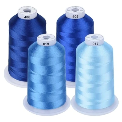 Abbildung von Simthread Maschinenstickgarn 5000M Spulen Set Polyester Stickgarn für Brother, Babylock, Bernette, Janome, Kenmore, Singer, W6 N 5000 Stickmaschine und Nähmaschine (4 Blau)