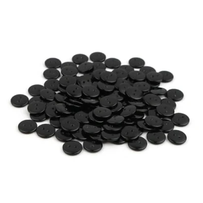Abbildung von 100 Premium Harzknöpfe rund, in schwarz 10mm 2 Loch Knopf zum Annähen nähen aufnähen und Basteln Knöpfe black Harz runde Mützen Jackenknöpfe Mantelknöpfe Zweilochknöpfe