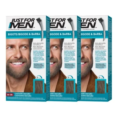 Abbildung von Just For Men Farbgel für Bart und Schnurrbart, natürliches Aussehen, lange Haltbarkeit, Dunkelbraun, M 35, 3 Stück