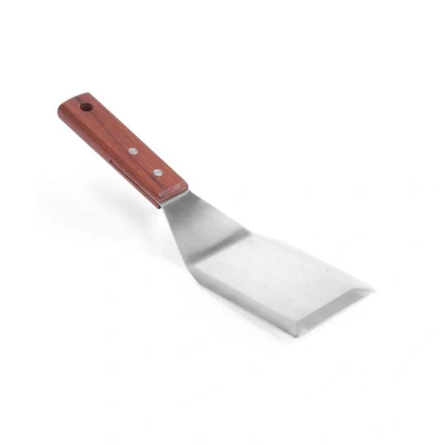 Abbildung von HENDI Grillspachtel 7,5 x 27 cm Klinge: 12 Edelstahl Holz Griff, Winkelpalette für Burger