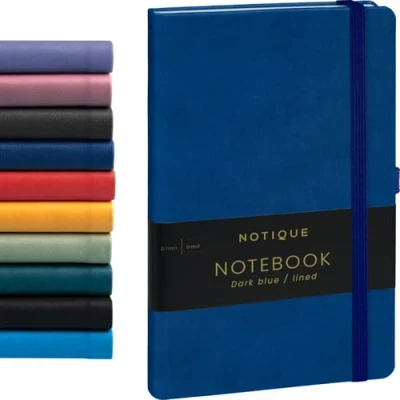 Abbildung von NOTIQUE Notizbuch Liniert, Hardcover Notizbuch, Notizheft, Journal, Tagebuch mit Gummiband und Stifthalter 13x21cm, 192 Seiten (Dunkelblau, Liniert)