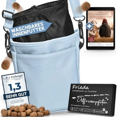 Abbildung von Ostfriesenpfoten® Leckerlibeutel &#039;Frieda&#039; für Hunde aus hochwertigem Kunstleder Lavendelblau Größe M Futterbeutel mit EasyOpen Einhandmagnetverschluss Gassitasche Leckerli