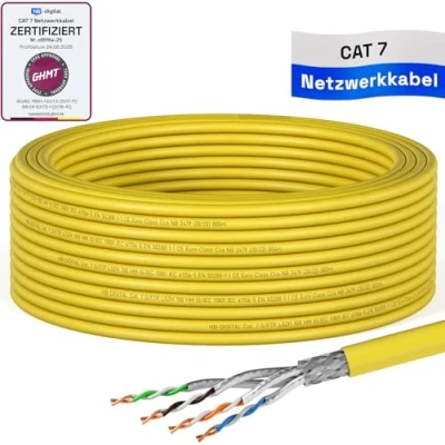 Abbildung von HB DIGITAL 15m CAT 7 Netzwerkkabel LAN Kabel Verlegekabel Ethernet Installationskabel 10 Gbit/s AWG23 S/FTP GHMT Zertifiziert reines Kupfer LSZH BauPVO Klasse Cca Datenkabel Simplex Gelb
