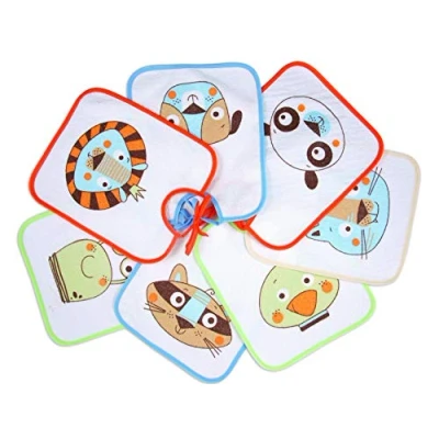 Abbildung von Ti TIN Packung mit 7 wasserdichten Babylätzchen, 23x27 cm Lätzchen Bandverschluss für Babys von 6 bis 18 Monaten, 73% Baumwolle 27% Polyester Vinyl Futter, verschiedenen Tieren