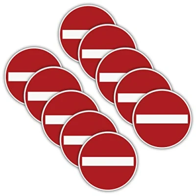 Abbildung von 10 Stück Einbahnstraße/Durchgang verboten kein Eingang Aufkleber Ø 9,5cm Sticker Gebotszeichen mit UV Schutz für Außen und Innenbereich von STROBO
