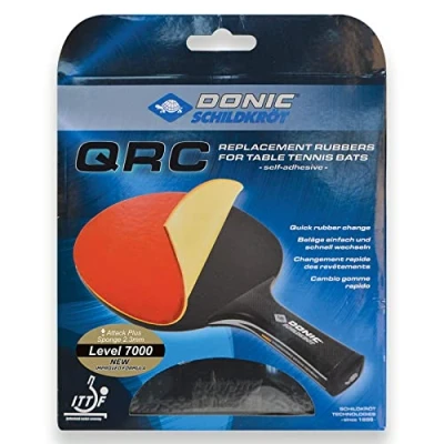 Abbildung von Donic Schildkröt Tischtennis Ersatzbelag QRC Level 7000, für blitzschnellen Belagwechsel, 2,3 mm Schwamm, Liga ITTF Belag, 752579, schwarz/Rot