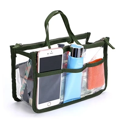 Abbildung von IGNPION Transparente PVC Einsatz Handtasche Organizer 8 Taschen Reise Make up Kulturbeutel Kosmetiktasche Geldbörse für Mädchen Frauen mit Reißverschluss und Griffen(Arm