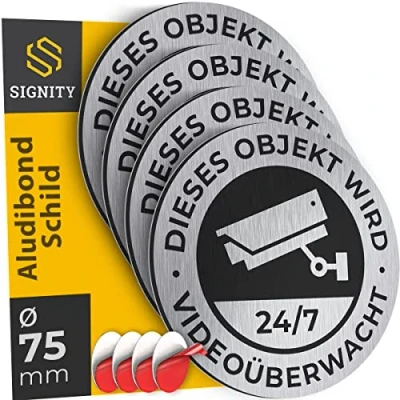 Abbildung von 4 er SIGNITY Alu Schild Videoüberwachung (fi 75mm klein) Warnschild Kamera Überwachung ideal zur Attrappe Aluminium Achtung für Privatgrundstück
