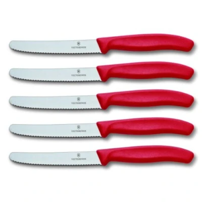 Abbildung von Victorinox Tomatenmesser Brötchenmesser Tafelmesser Set 5 teilig Swiss Classic (Rot)