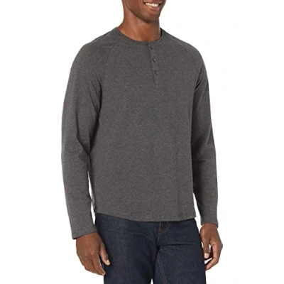 Abbildung von Amazon Essentials Herren Henley Shirt mit Langen Ärmeln und normaler Passform (erhältlich in Big &amp; Tall), Dunkelgrau Meliert, S