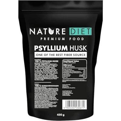 Abbildung von Nature Diet Flohsamenschalen 450 g Ballaststoffreich Vegan, Glutenfrei &amp; Laktosefrei Keto Low Carb Backen Ideal für Getränke Rezepte