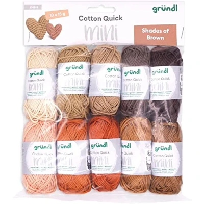 Abbildung von Gründl Wolle Cotton Quick Mini Shades of Brown Set zum Stricken und Häkeln 10 x 15 g, 100% Baumwolle, g / 37 m, Braun